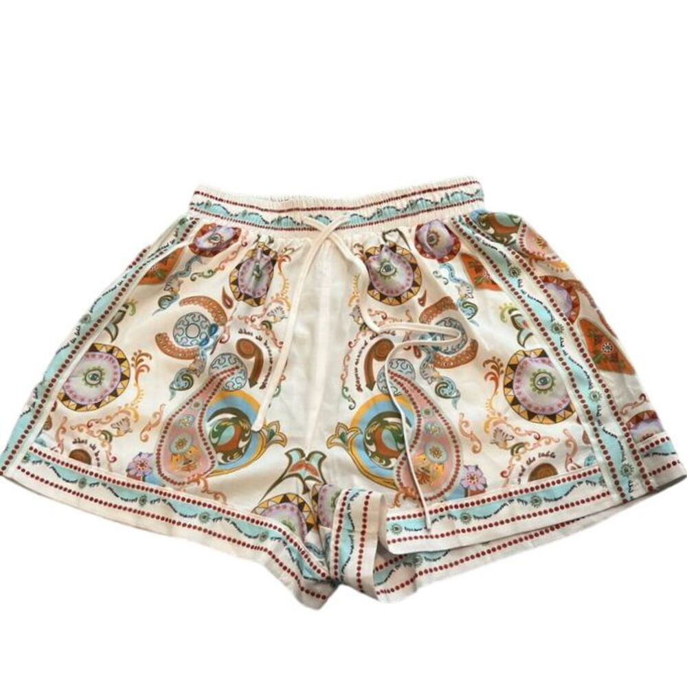 NWOT Bohemian Paisley Print Drawstring Shorts Lounge‎ Elastic Waist Evil Eye - Picture 3 of 4